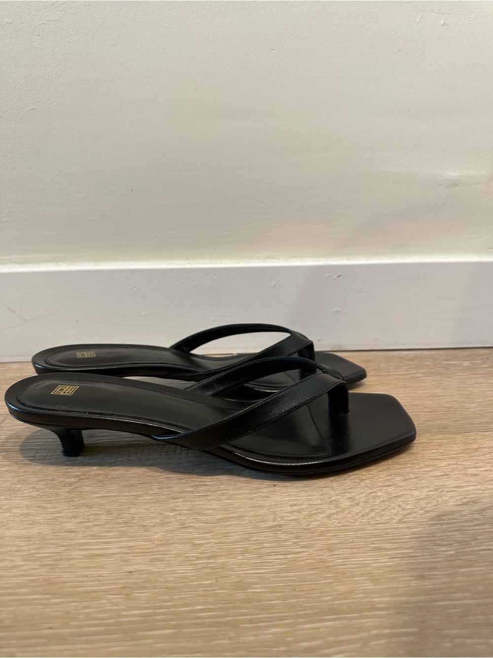 Toteme Black Square-Toe Flip-Flop Sandal Heels